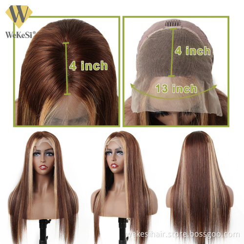 Customized Texture Long 40 Inches Honey Brown Highlight Color Cuticle Aligned Hair HD Lace Front Wigs
